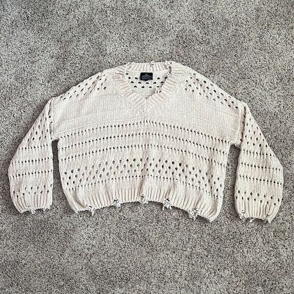 Angie Holey Knit Cropped Chenille Sweater Small - Picture 2 of 6